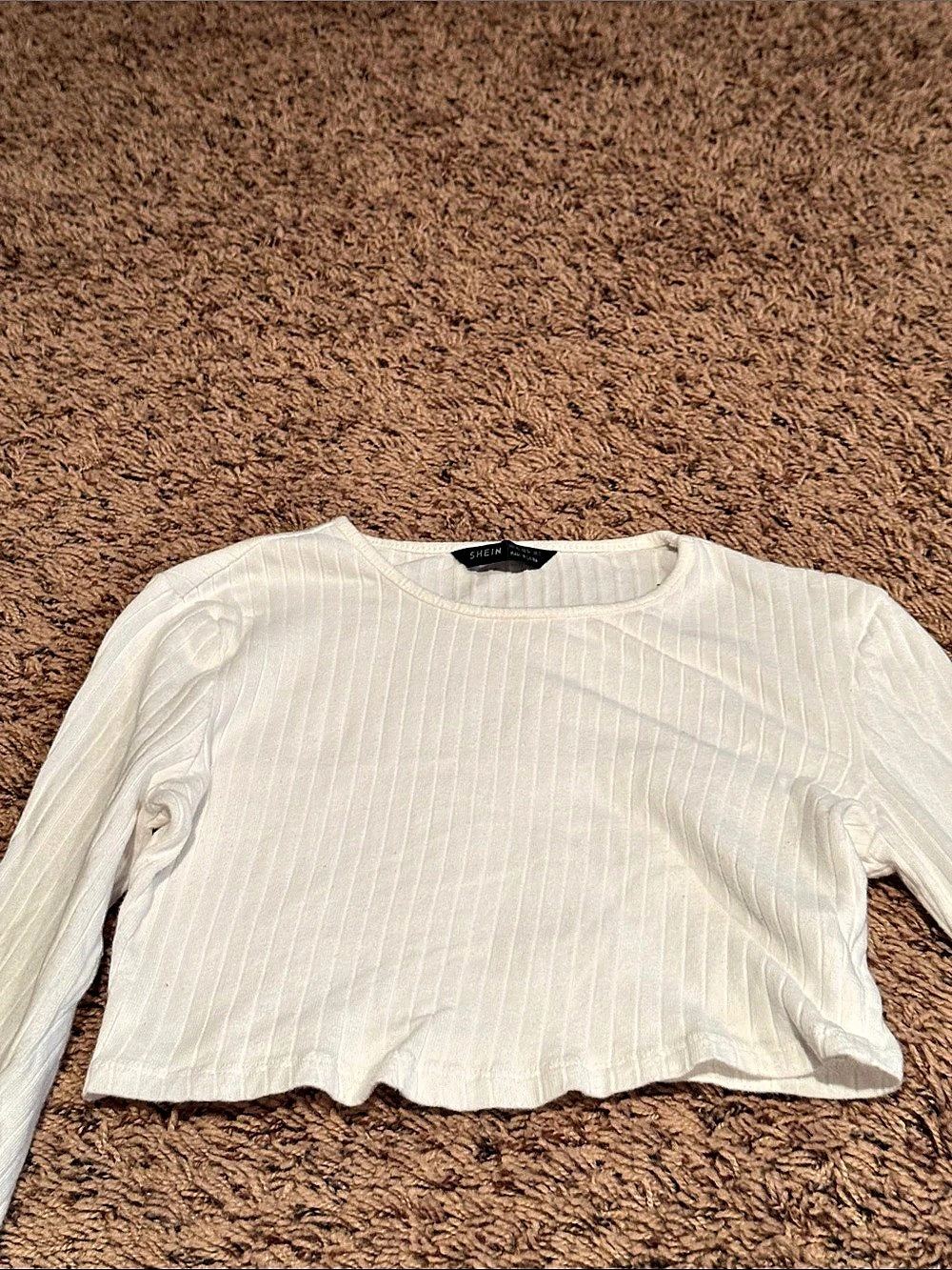 SHEIN Cropped Ribbed Long Sleeve in White Size Small